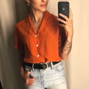 Vintage orange silk button up top XS / small